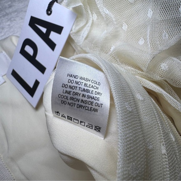 LPA Dolores Top Ivory Cream Cut-Out Sheer Puff Sleeve Blouse Shirt Size XL NWT - Picture 9 of 11